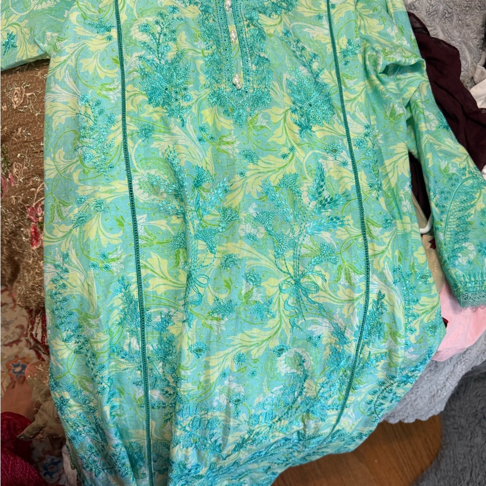 Zaha Vibrant Green and Blue Floral Dress